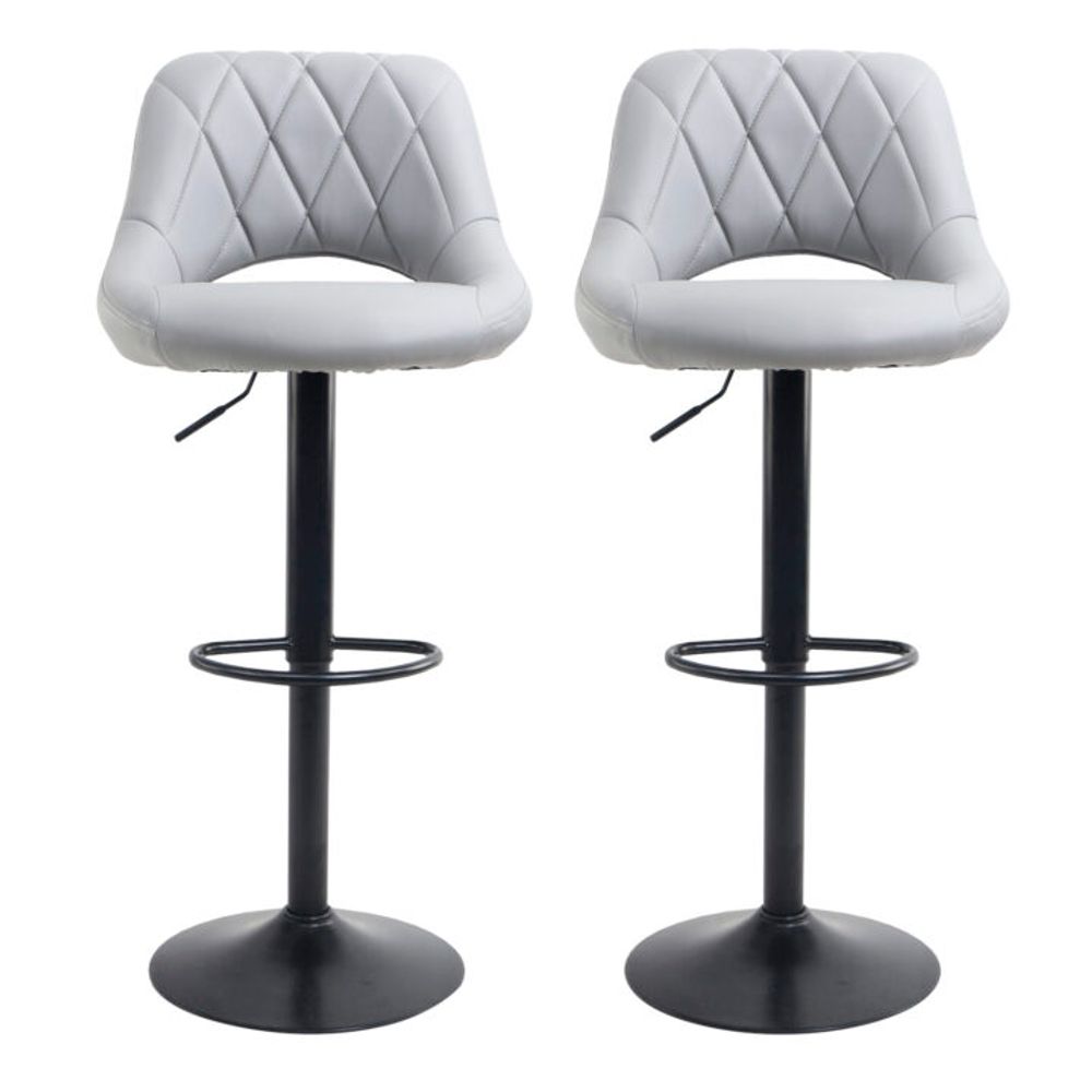 Neo Set Of Two Grey Leg Faux Leather Barstool with Matt Black Leg