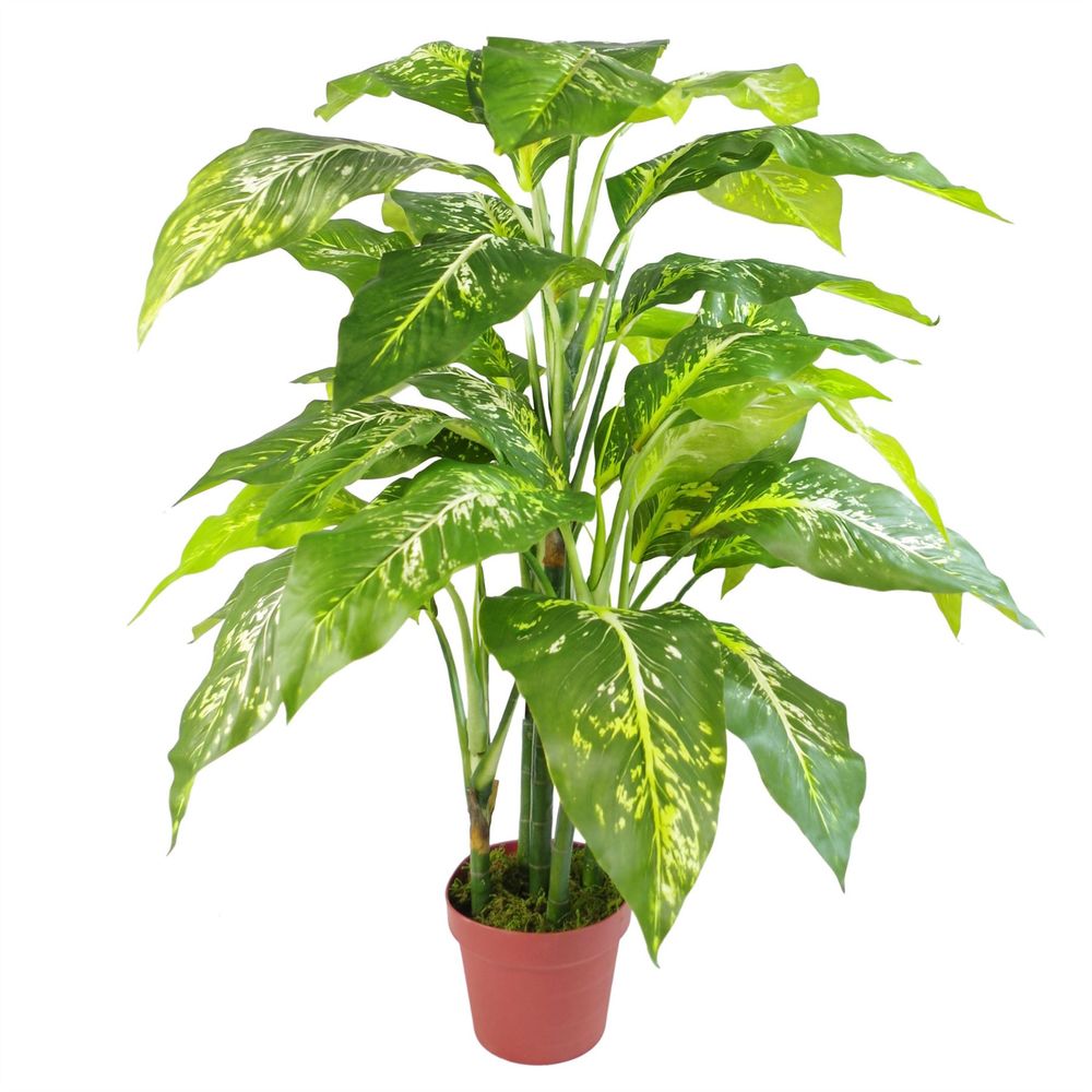 100cm Large Fox's Aglaonema (Spotted Evergreen) Tree Artificial Plant with Gold Metal Planter