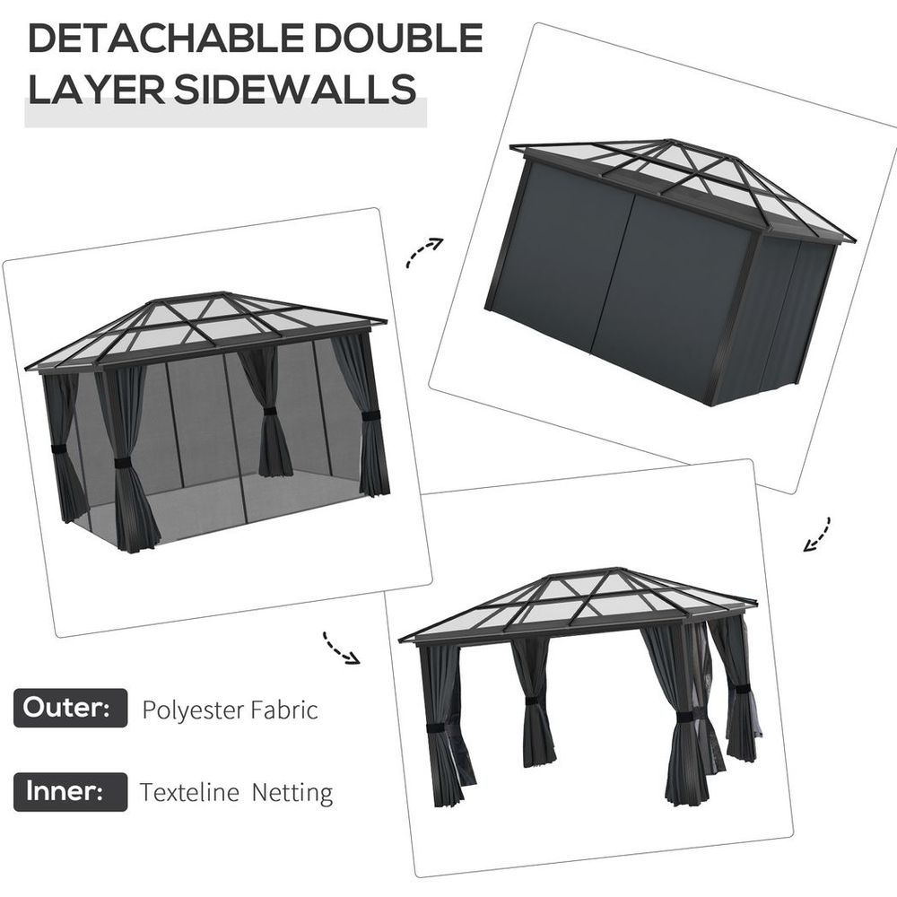 Outsunny 3 x 3.6m Aluminium Hardtop Gazebo Canopy with Polycarbonate Top