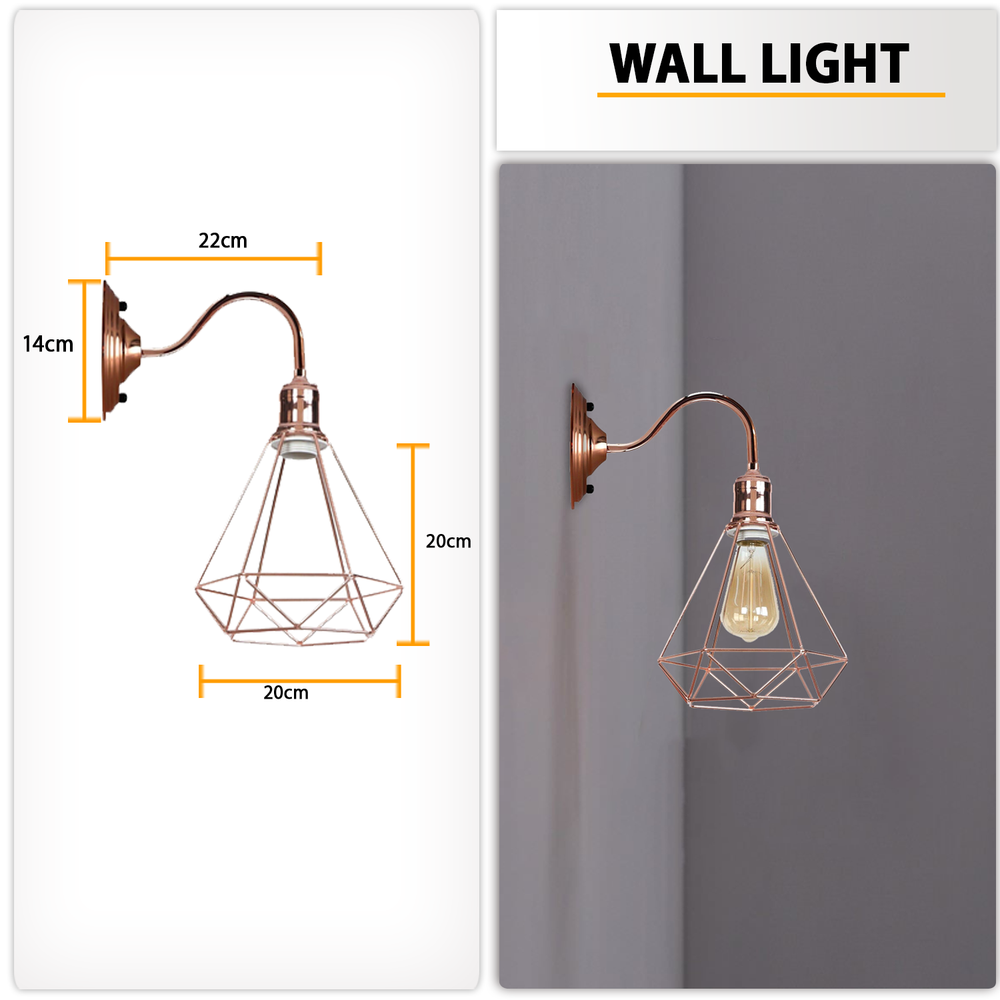 Modern Vintage Retro Industrial Wall Sconce Light Swan Neck Arm Rose gold Wall Lamp Shade with E27 Holder Fitting