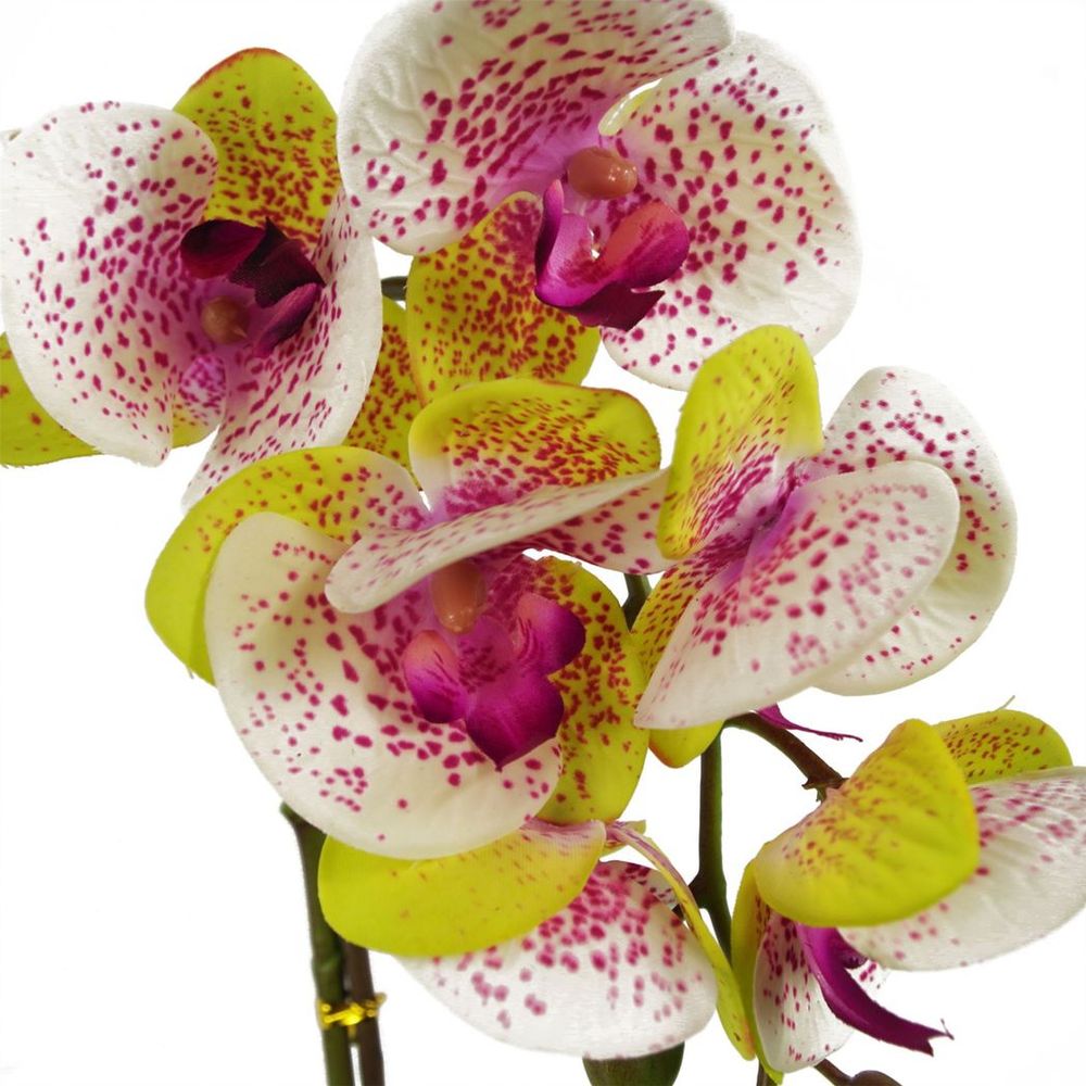 46cm Artificial Orchid Harlequin Pink with Silver Pot