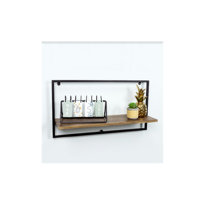 Wide Dark OAK Floating Wall Shelf with Black Frame - PARGI