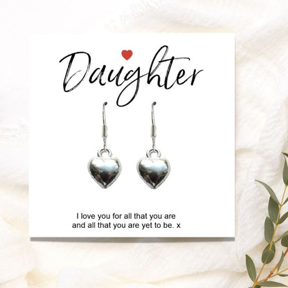 Daughter Gift Card with Heart Earrings