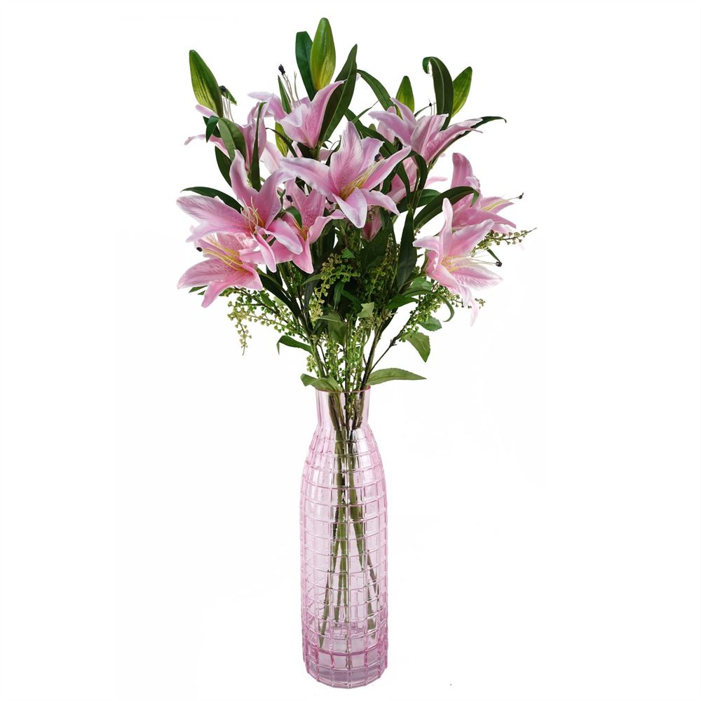 Pack of 6 x 100cm Large Pink Lily Stem - 18 Flowers