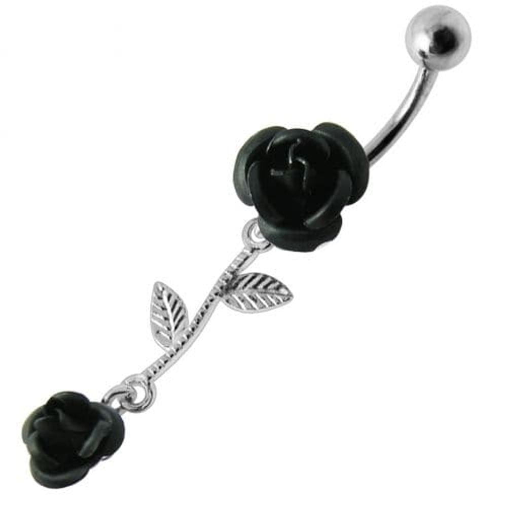 Double Rose Jeweled Dangling Belly Ring