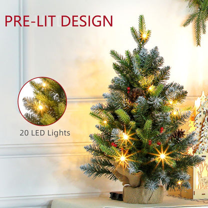 HOMCOM 2 Pieces 2' Prelit Artificial Tabletop Christmas Trees, LED Display