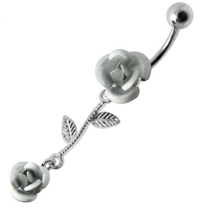 Double Rose Jeweled Dangling Belly Ring