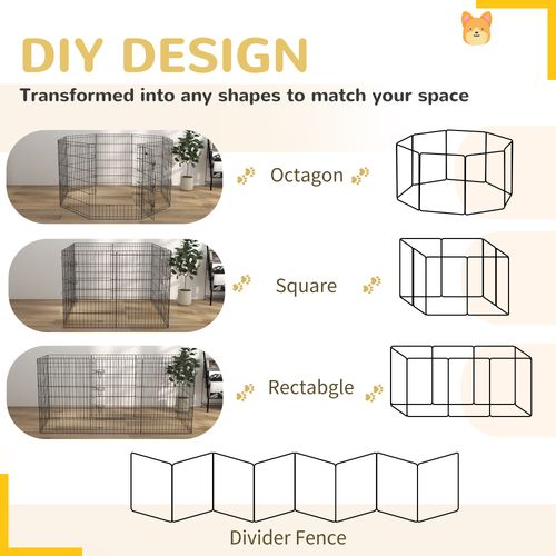 PawHut 8-Panel DIY Dog Pen with Door for Indoor/Outdoor Use, 91cm High