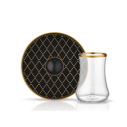 Dervish Quilt Black Gold Tea Glass and Saucer