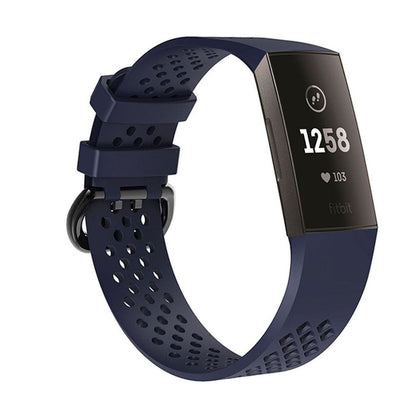 Aquarius Holes Soft Silicone Replacement Strap Band for Fitbit Charge 3 , Navy