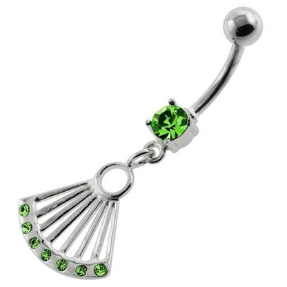 Dangling Jeweled Japanese Hand Fan Belly Button Ring