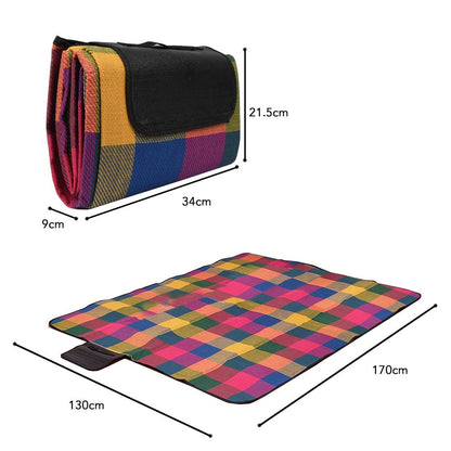 PACK OF 2 170x130cm Multicoloured Waterproof Folding Picnic Blanket with Sandproof Backing & Carry Handle