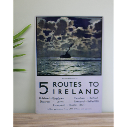 Vintage Metal Sign - Retro Art - 5 Routes To Ireland Ferry Poster