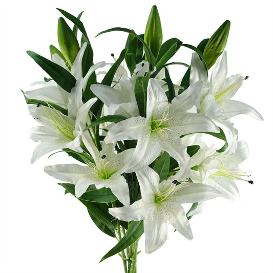 Pack of 6 x 100cm Large White Lily Stem - 18 Flowers