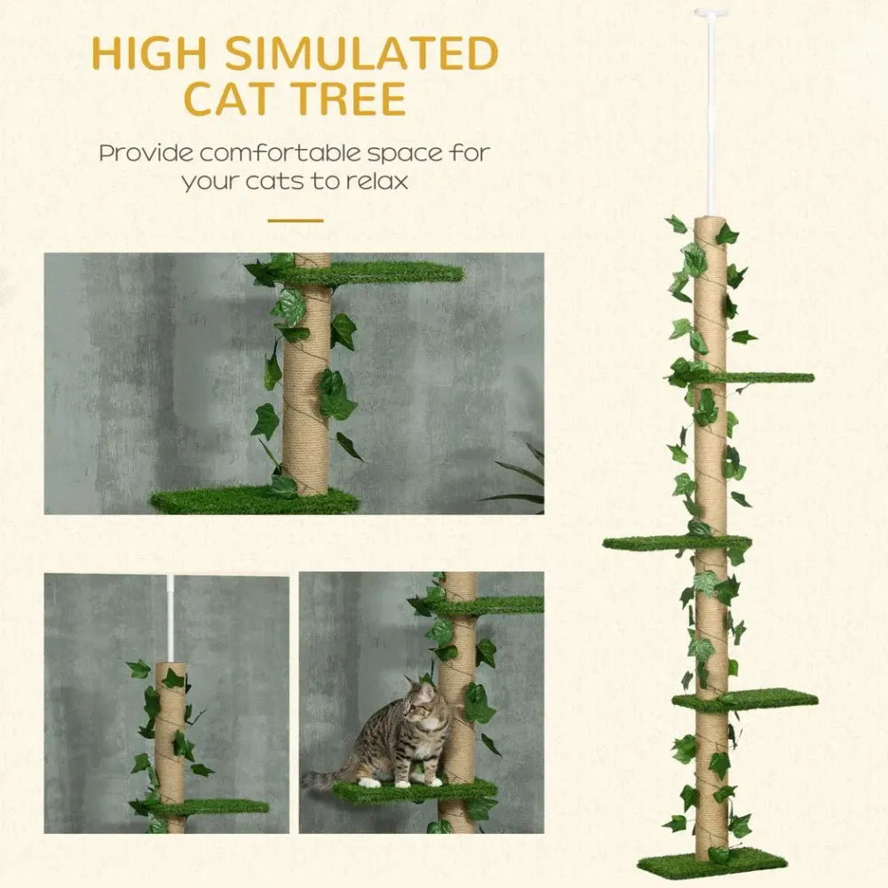 242cm Adjustable Floor-To-Ceiling Cat Tree w/ Anti-Slip Kit - Green