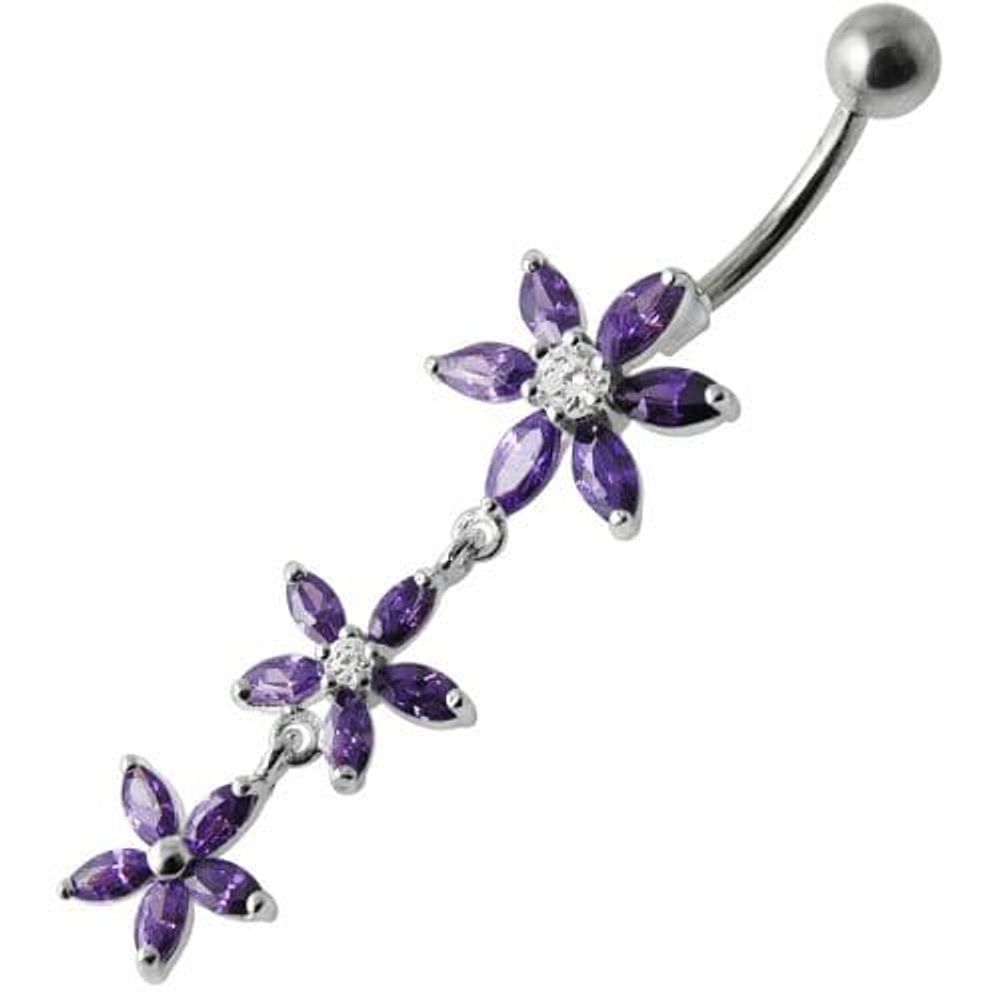 Fancy  Multi Star Dangling SS Bar Navel Ring