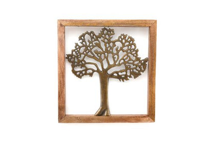 Brass Tree Of Life In Wooden Frame