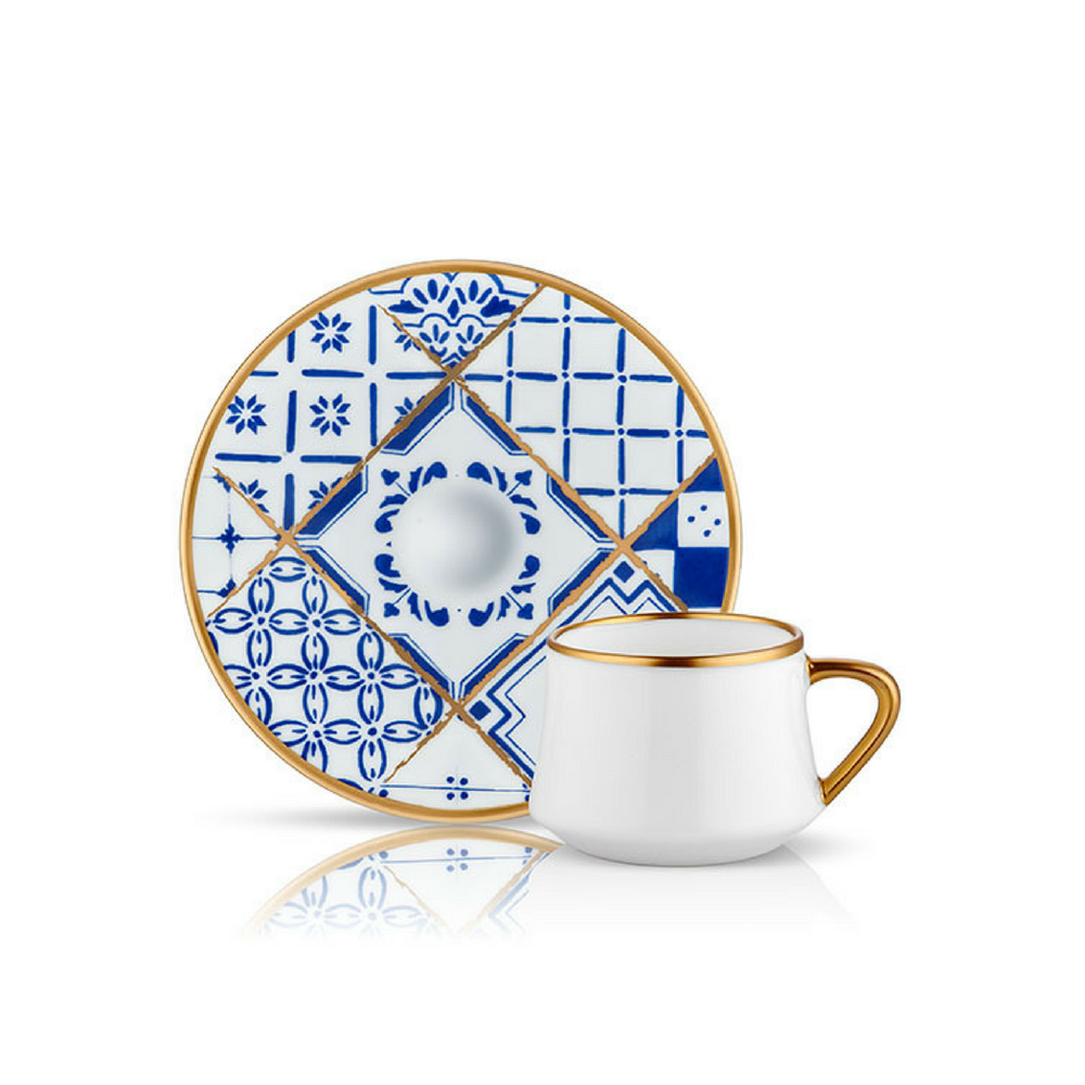 Sufi Blue Blanc Coffee Cup and Saucer - Nikea - 90 cc