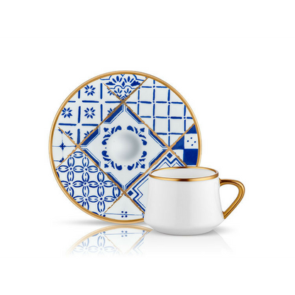 Sufi Blue Blanc Coffee Cup and Saucer - Nikea - 90 cc