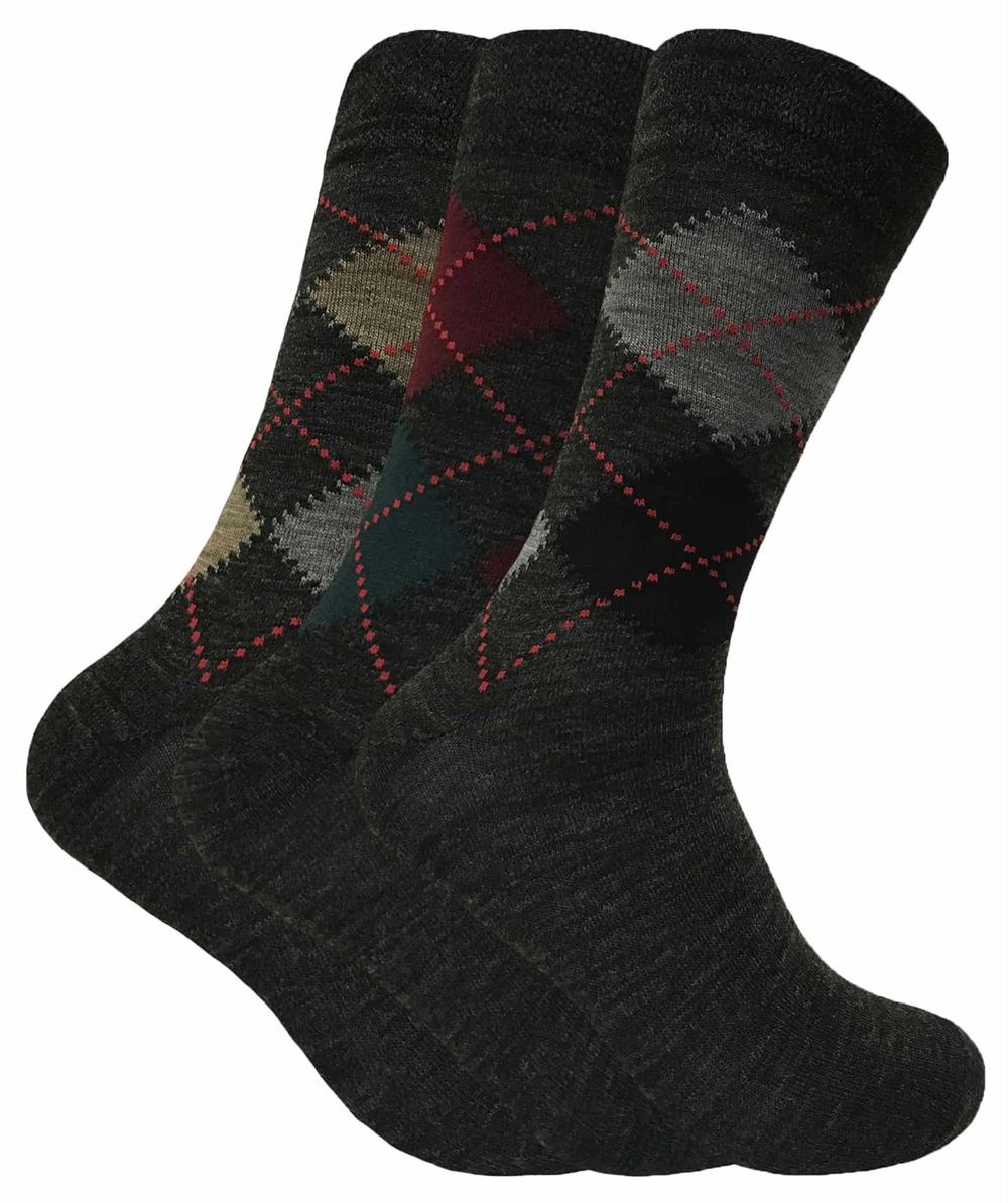 3 Pairs Mens Argyle Lambs Wool Socks