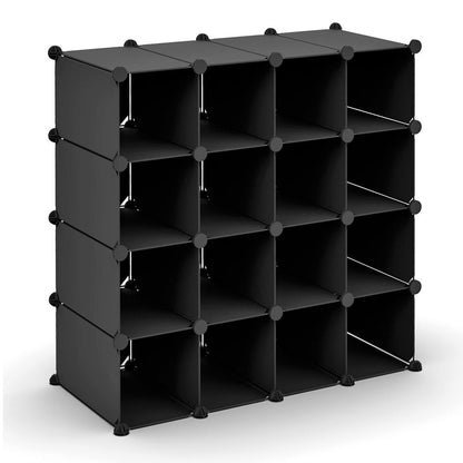 Interlocking 16 Section Multi-Purpose Cube Shoe Rack Organiser