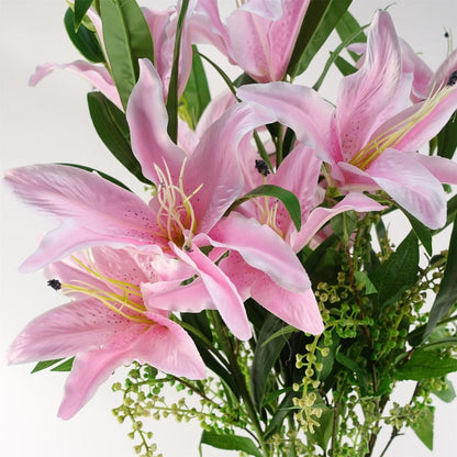 100cm Artificial Pink Lily Flower Arrangement Glass Vase