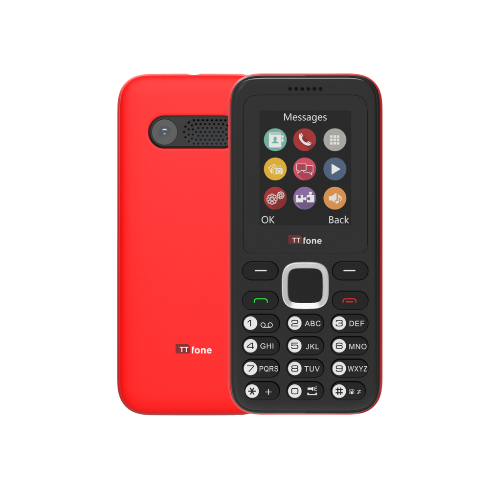 TTfone TT150 Red Dual SIM with Mains Charger, Vodafone Pay As You Go