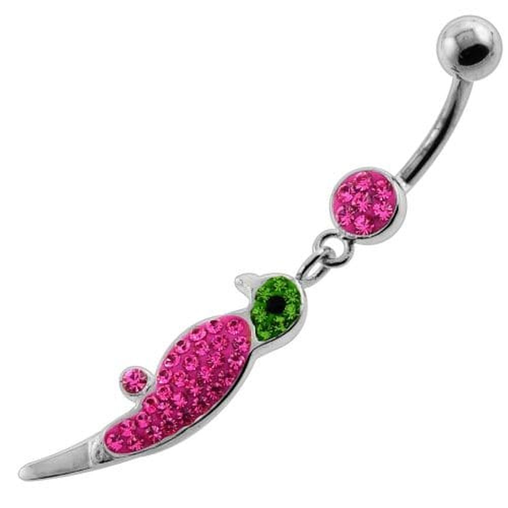 Dangling Multi Jeweled Parrot Navel Belly Button Piercing