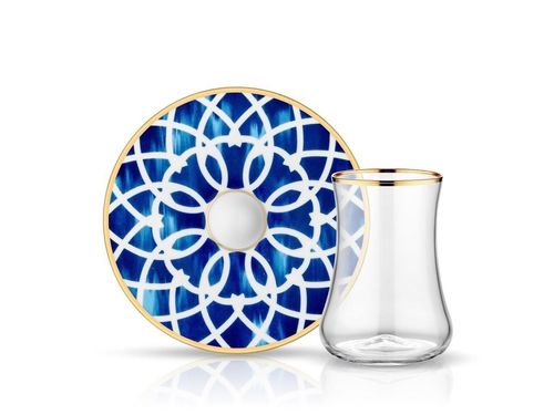 Dervish Blue Blanc Aria Tea Glass and Saucer