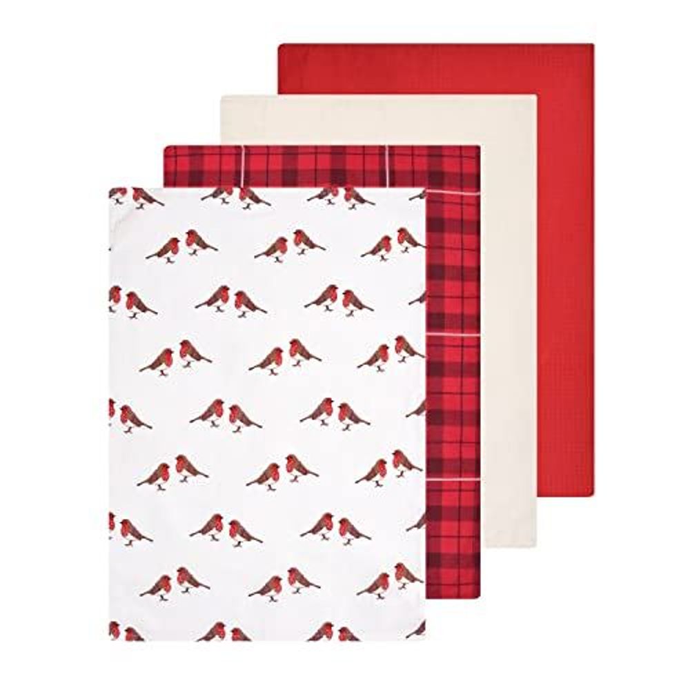 ROBIN S/4 PRINTED & WAFFLE TEATOWELS