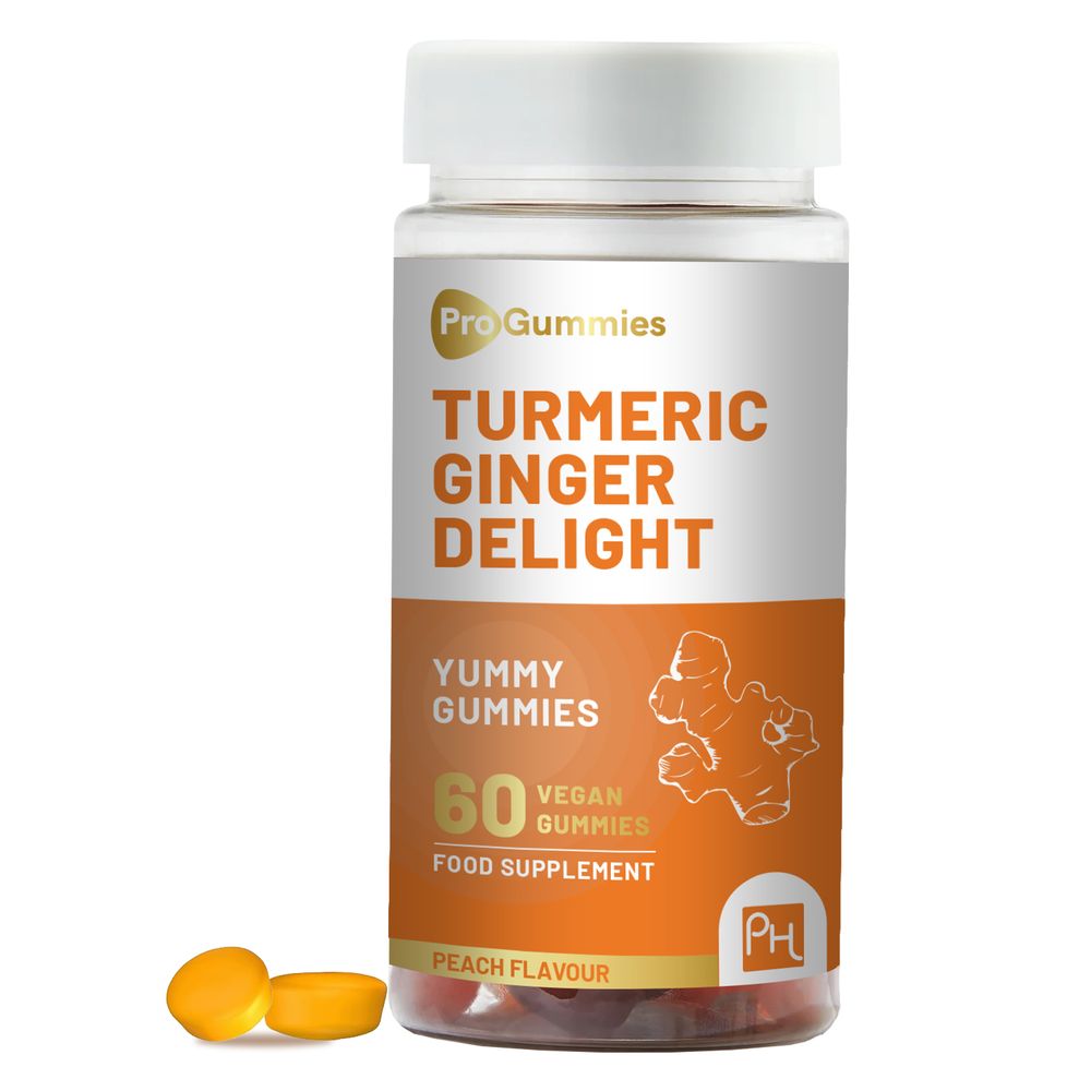 Turmeric and Ginger Gummies | 60 Vegan Pro Gummies | Natural Peach Flavour