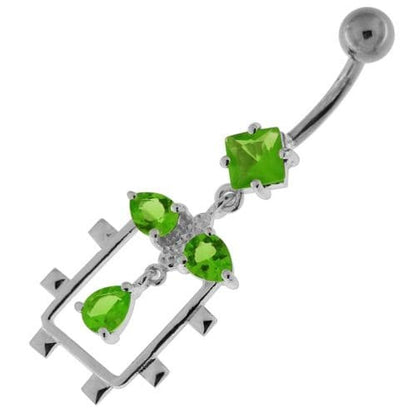 Fancy Jeweled Dangling Sterling Silver Belly Button Ring