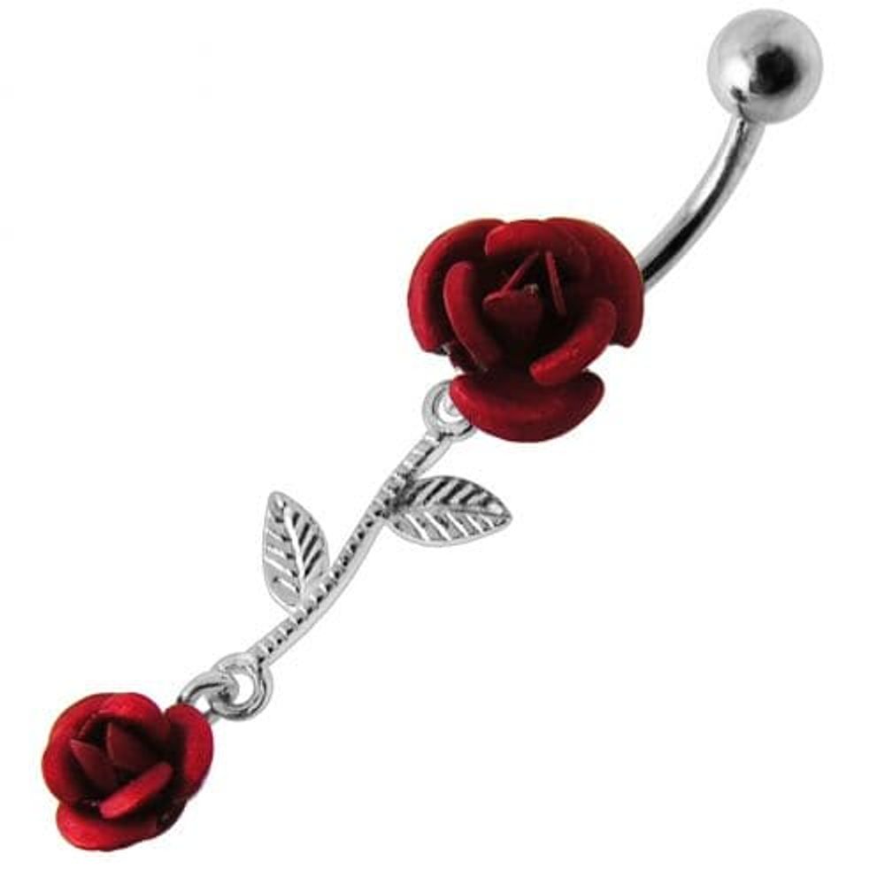 Double Rose Jeweled Dangling Belly Ring