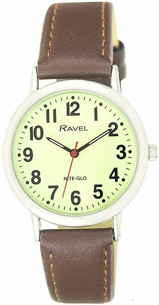 Ravel Glow in The Dark Luminous Dial Watch - Brown