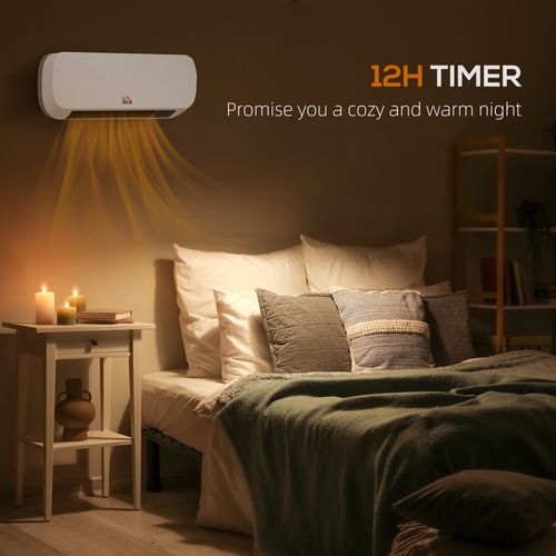 HOMCOM Wall Mounted Electric Heater with Timer Overheat Protection White