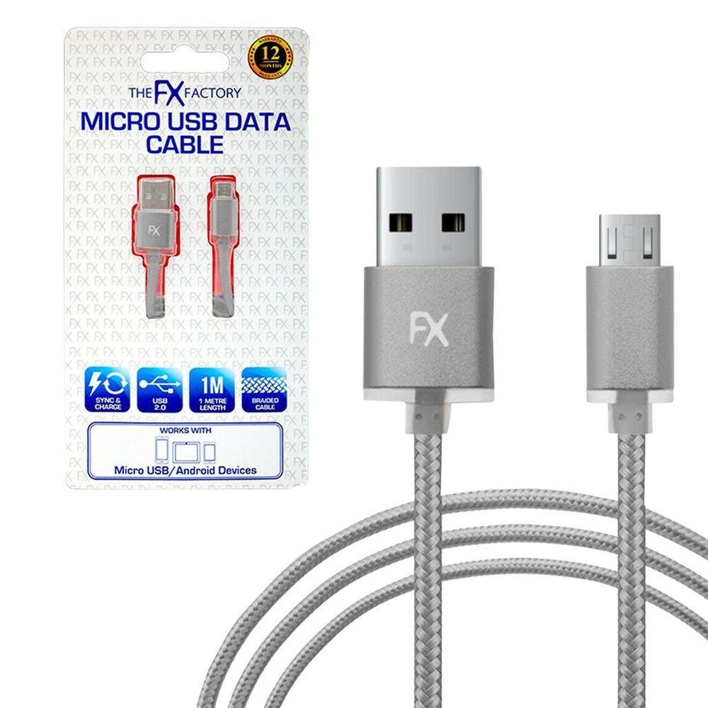 Fx Braided Micro USB Data Cable, Gold, Rose Gold, Space Grey, Silver[Space Grey]