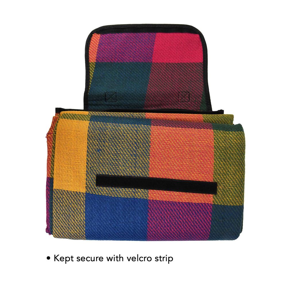 PACK OF 2 170x130cm Multicoloured Waterproof Folding Picnic Blanket with Sandproof Backing & Carry Handle