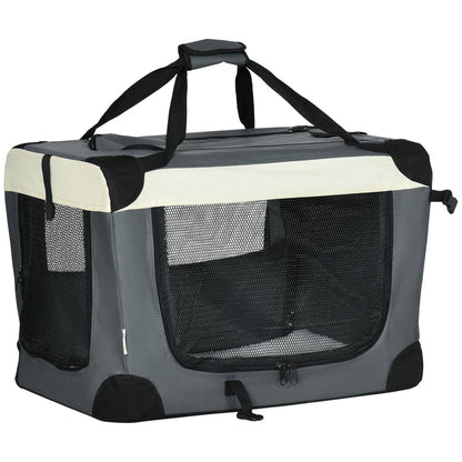 60cm Foldable Pet Carrier w/ Cushion, for Mini Dogs and Cats - Grey Pawhut