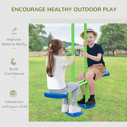 Metal 2 Swings & Seesaw Set Height Adjustable Outdoor Play Set, Green Outsunny