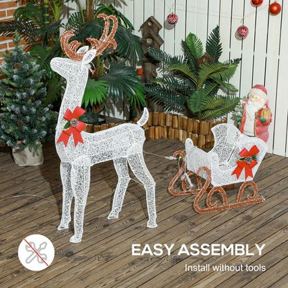 Outsunny Light Up Reindeer & Sleigh Christmas Decoration w/ 170 LED Lights