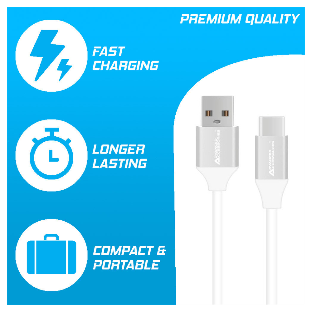 AA CHARGE-IT Premium USB-C Cable Supports Fast Charge - 1 Metre - White