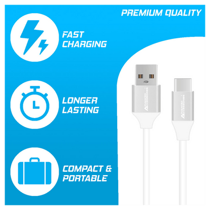 AA CHARGE-IT Premium USB-C Cable Supports Fast Charge - 1 Metre - White