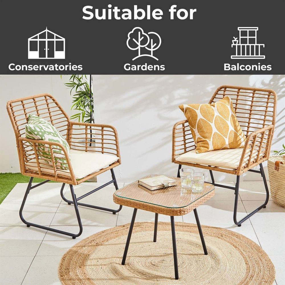 Neo 3 Piece Bamboo Style Garden Table & Chairs Bistro Set