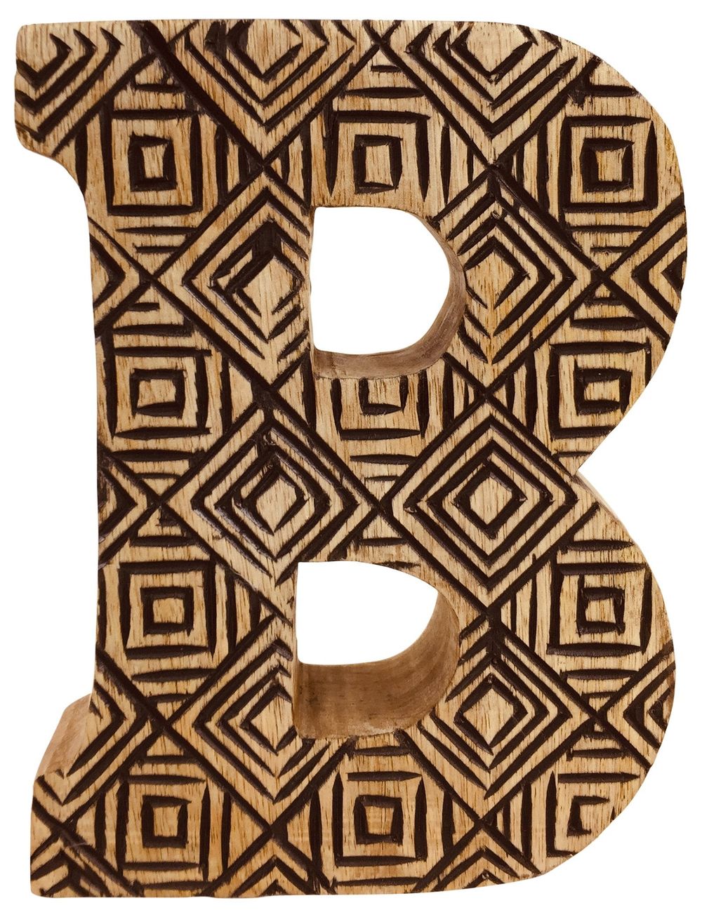 Hand Carved Wooden Geometric Letter B