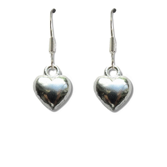 Silver Puff Heart Drop Earrings