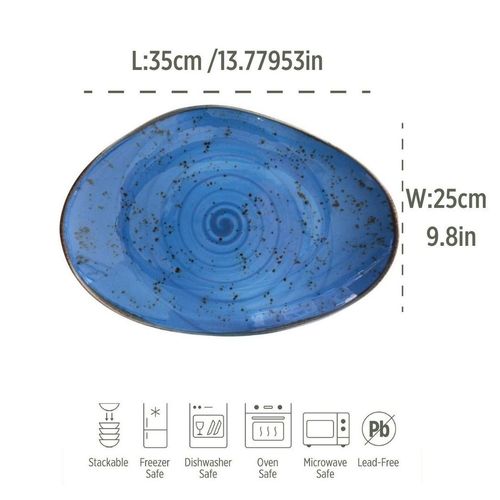 Porcelain Serving Plate&Platter Pebble Marine Blue 35cm