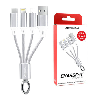 AA CHARGE-iT Premium 3in1 USB Cable - 8 Pin/USB-C/MicroUSB