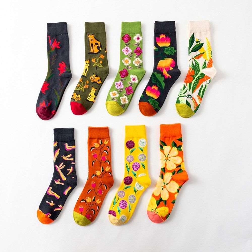 1 Pair Women Socks Cartoon Dog Octopus Flower Plant Kawaii Funny Casual Female Cotton Sock Hosiery Streetwear Harajuku Crew Sock