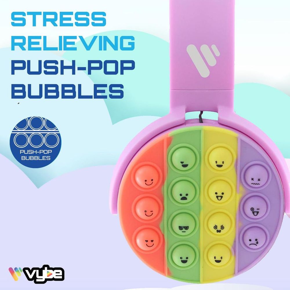 Vybe Stress Buster Push-Pop Fidget Tool AUX Cable Wireless Kids Headset - Purple