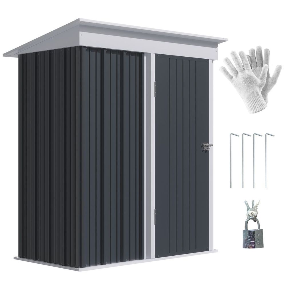 Small Garden Shed, Steel Lean-to Shed for Bike with Adjustable Shelf, Lock, 5x3